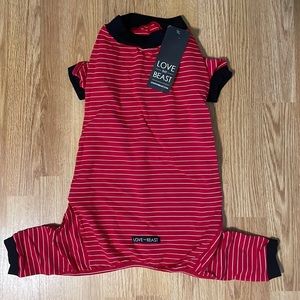 LOVE THY BEAST Red Stripe Cotton Onesie.